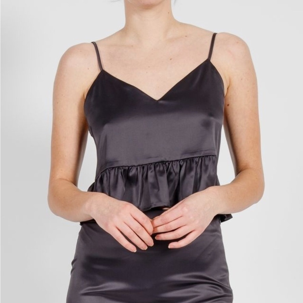 Brunette The Label Satin Baby Doll Peplum Crop Top Ruffled Tank Size L/XL NWT